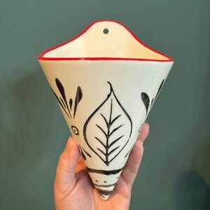 Creative Co-op Stoneware Wall Cone Vase, Wall Pocket, Vase, Pottery